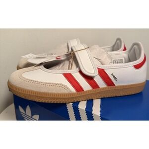 Adidas Originals Y 6.5 / Fits W 7.5 Samba Jane White Red Gum Mary Jane Sneaker